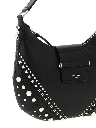 Jimmy Choo Small Bar Hobo Pearl-embellished Leather Shoulder Bag In Black