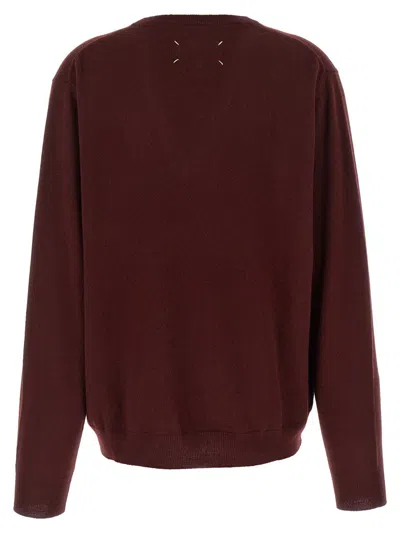 Maison Margiela Four Stitches Knitwear V Neck Sweater In Red