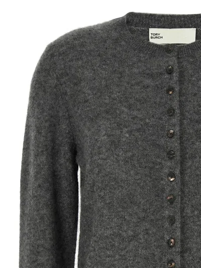Tory Burch Embroidery Cardigan Sweaters And Cardigans Gray In Gray