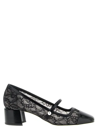 Jimmy Choo Elisa Pumps Block Heel Lace Overlay Pearls In Black