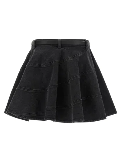 Self-portrait Black Flared Denim Mini Skirts Black In Black