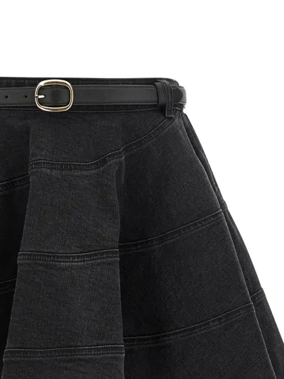 Self-portrait Black Flared Denim Mini Skirts Black In Black