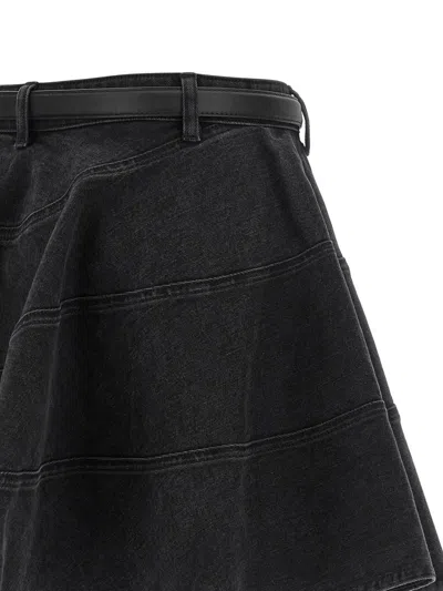 Self-portrait Black Flared Denim Mini Skirts Black In Black