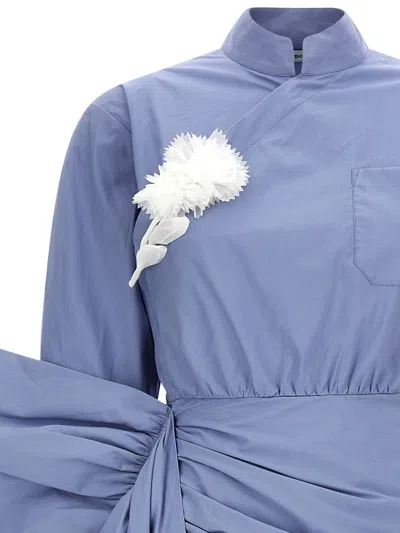 Self-portrait Blue Cotton Tie Side Mini Dresses Light Blue In Blue