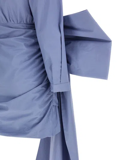 Self-portrait Blue Cotton Tie Side Mini Dresses Light Blue In Blue