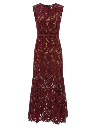Self-portrait Burgundy Guipure Lace Midi Dresses Bordeaux In Burgundy