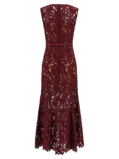 Self-portrait Burgundy Guipure Lace Midi Dresses Bordeaux In Burgundy