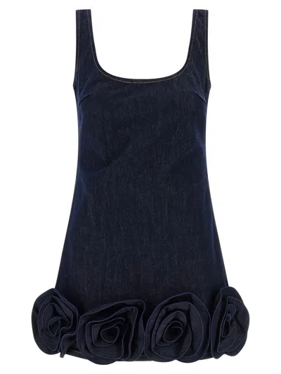 Self-portrait Indigo Denim 3d Flower Mini Dress In Blue
