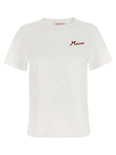 Marni Flocked Logo T-shirt In White