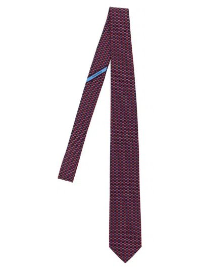 Ferragamo Salvatore  'gancini' Print Tie In Burgundy