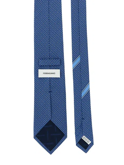 Ferragamo Salvatore  'gancini' Print Tie In Blue