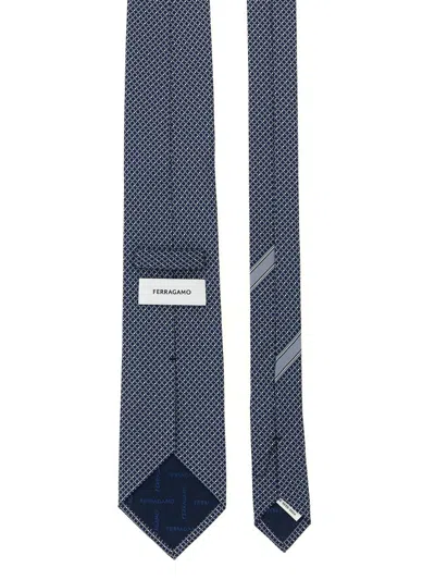 Ferragamo Salvatore  'gancini' Print Tie In Blue