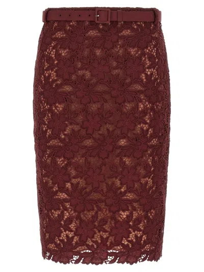 Self-portrait Burgundy Guipure Lace Midi Skirts Bordeaux In Brown