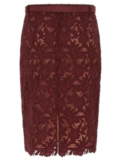 Self-portrait Burgundy Guipure Lace Midi Skirts Bordeaux In Brown