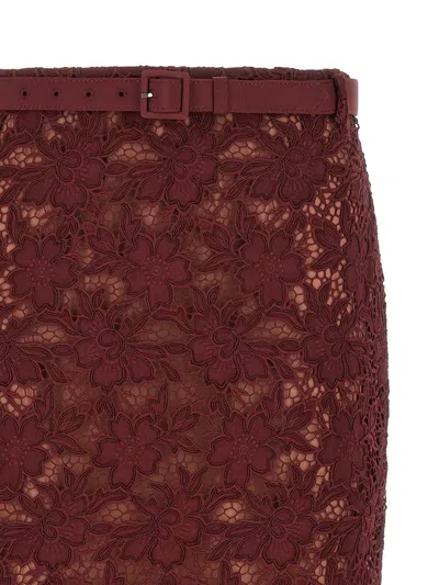 Self-portrait Burgundy Guipure Lace Midi Skirts Bordeaux In Brown