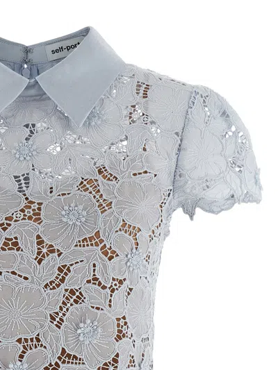 Self-portrait Blue Guipure Lace Mini Dresses Light Blue In Blue