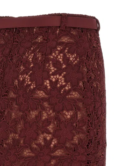Self-portrait Burgundy Guipure Lace Midi Skirts Bordeaux In Brown