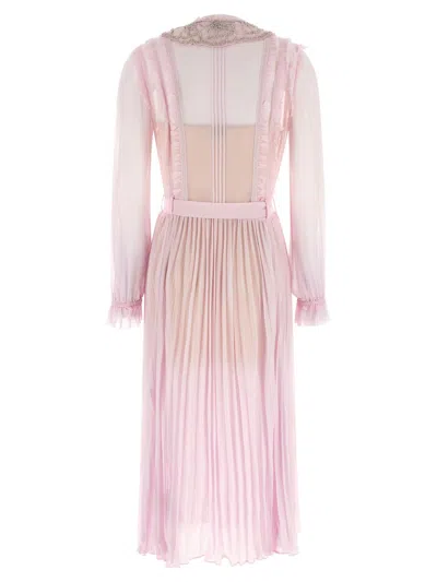 Self-portrait Pink Pleated Georgette Midi Dresses Pink In Pink