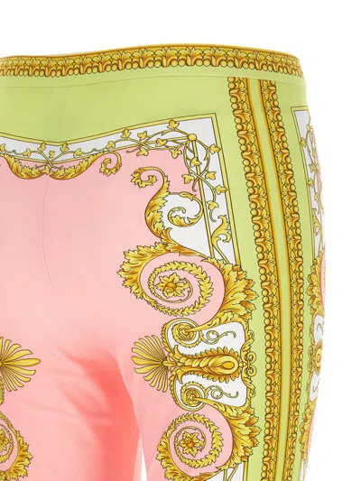 Versace Barocco Stretch Leggings Slim Cut Waistband In Pink