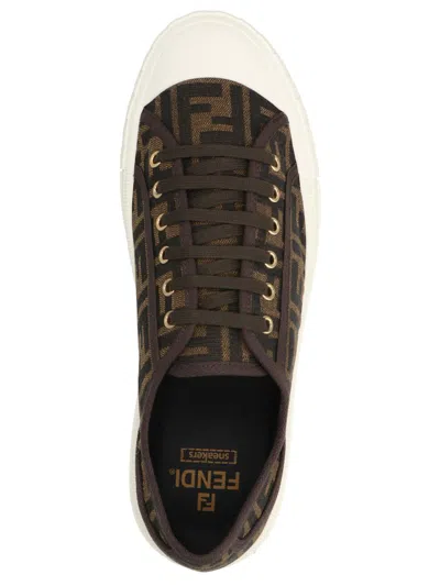 Fendi Men Brown Sneaker With All-over Ff Motif In Fabric Man In Black