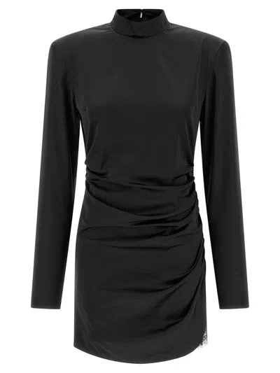Rotate Birger Christensen Satin Rouched Mini Dress In Black