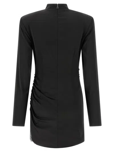 Rotate Birger Christensen Satin Rouched Mini Dress In Black