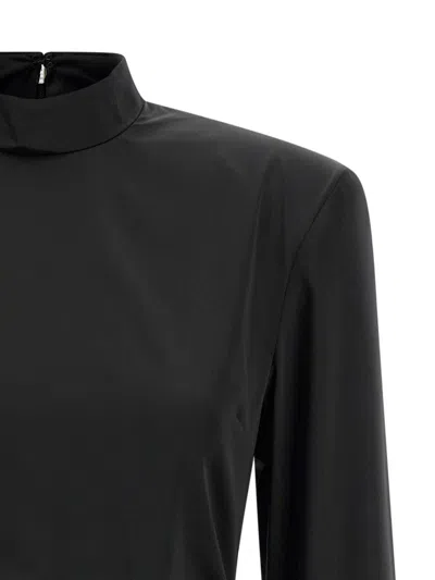 Rotate Birger Christensen Satin Rouched Mini Dress In Black