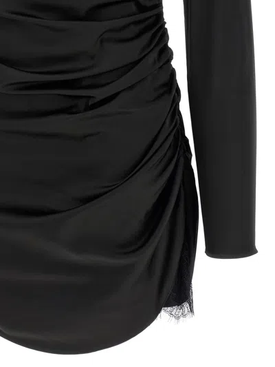 Rotate Birger Christensen Satin Rouched Mini Dress In Black