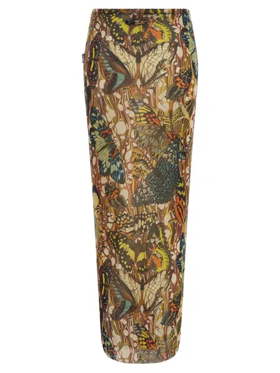 Jean Paul Gaultier Butterfly Pattern Midi Skirt In Brown