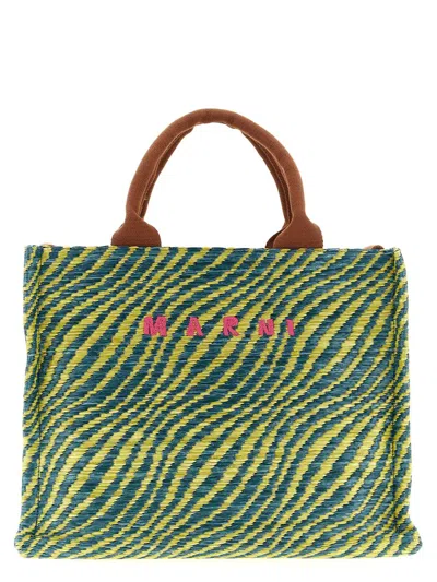 Marni Wavy Raffia-effect Small Tote Bags In Multi