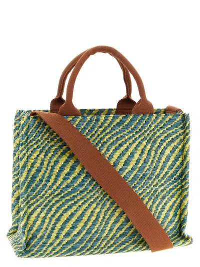 Marni Wavy Raffia-effect Small Tote Bags In Multi