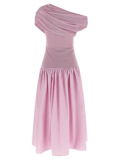 Self-portrait Pink Cotton Draped Knit Midi Dress In Pink