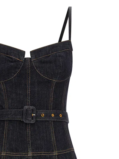 Self-portrait Indigo Denim Flared Midi Dresses Blue In Blue