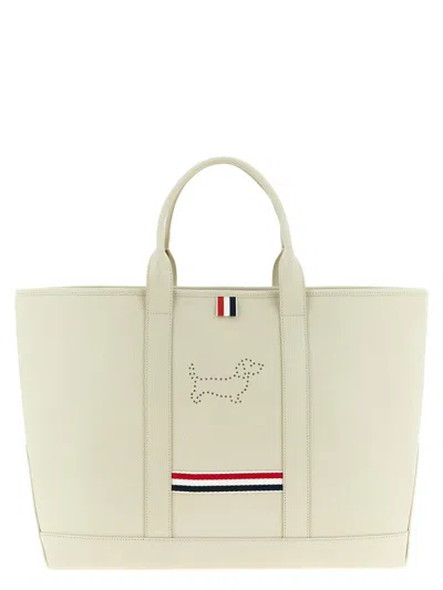 Thom Browne Medium Tool Bag With Perforated Hector In Grained Leather In Blue