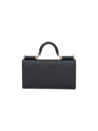 Dolce & Gabbana Black Handbag With Logo Plaque In Grained Leather Woman In Blue