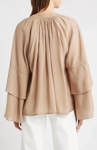 Vero Moda Frill Sleeve Tie Neck Top In Silver