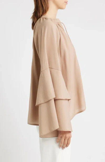 Vero Moda Frill Sleeve Tie Neck Top In Silver