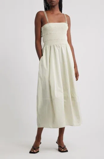 Cos Smocked Cotton Midi Dress In Green