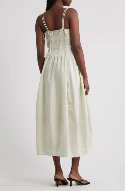 Cos Smocked Cotton Midi Dress In Green