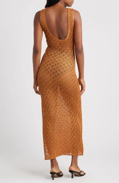 Topshop Sequin Metallic Knit Scoop Back Midi Dress In Brown