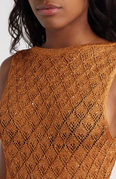 Topshop Sequin Metallic Knit Scoop Back Midi Dress In Brown