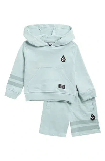 Volcom Logo Hoodie & Shorts Set In Blue