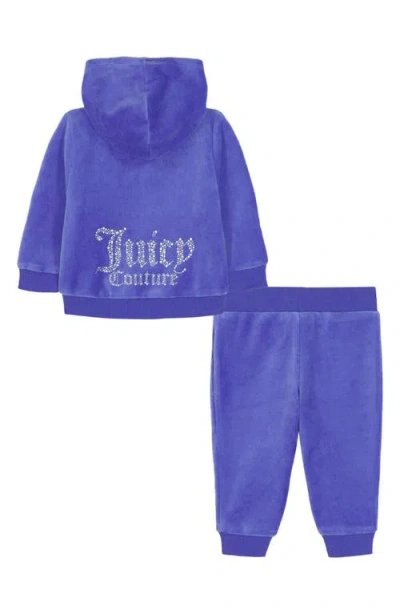 Juicy Couture Logo Velour Hoodie & Pants Set In Blue