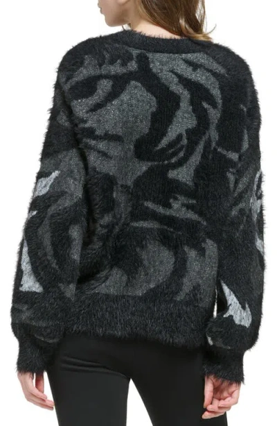 Dkny Tiger Eye Long Sleeve Sweater In Black