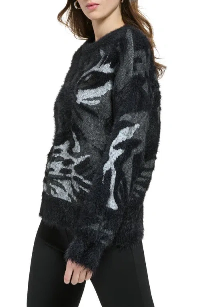 Dkny Tiger Eye Long Sleeve Sweater In Black