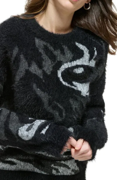 Dkny Tiger Eye Long Sleeve Sweater In Black