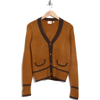 Cyrus Contrast Trim Boyfriend Cardigan In Brown