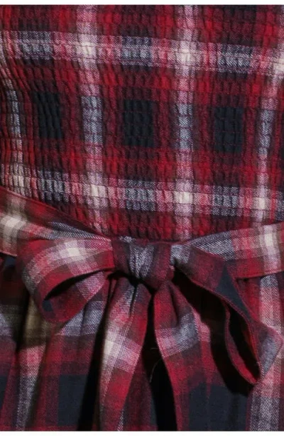 Flying Tomato Plaid Long Sleeve Tie Waist Minidress In Multi