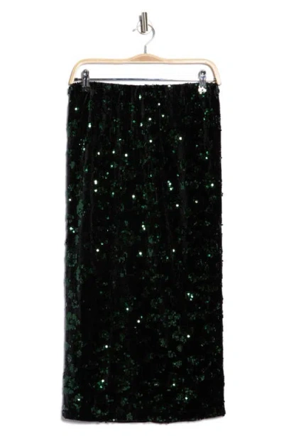 T Tahari Sequin Pull-on Midi Skirt In Green