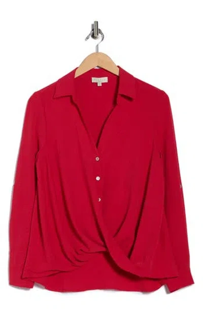 Chenault Surplice Long Sleeve Wrap Top In Red